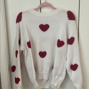 White and Red Heart Sweater